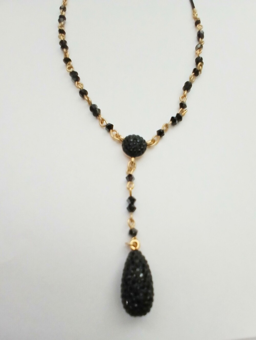 Swarovski Black and Gold Y-Lariat Necklace Like New